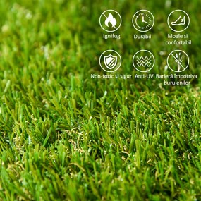 Outsunny Gazon Sintetic 10 Piese Covoraș Gazon Artificial 30x30 cm cu Înălțimea Firului de Iarbă 20 mm și Anti-UV Verde Închis | Aosom Romania