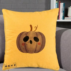 Perna Decorativa Dovleac Halloween Mov Kawaii, 40x40 cm, Galben, Husa Detasabila, Perna Inclusa, BEKZ®