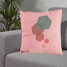 Perna Decorativa Geometric Hexagoane Pastel, 40x40 cm, Roz, Husa Detasabila, Perna Inclusa, BEKZ®