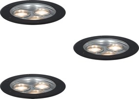Set de 3 spoturi moderne de sol negre cu 3 lumini IP65 - Tribus