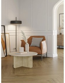 Măsuță de cafea crem/în culoare naturală rotundă cu aspect de lemn de stejar ø 80 cm Hillary – Marckeric