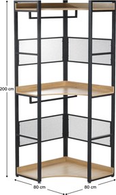 Etajeră de colţ, cu raft, stejar/negru, KILOS NEW TIP 5