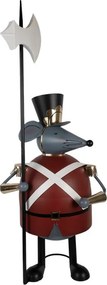 Figurină decorativă șoarece soldat din metal gri, 50x37x127 cm