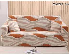 Husa elastica moderna pentru canapea 3 locuri + 1 față de perna CADOU, cu brate, crem / portocaliu, HES3-62