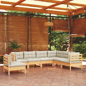3096719 vidaXL Set mobilier grădină cu perne crem, 7 piese, lemn masiv pin