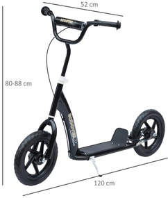 HOMCOM, trotinetă copii, pneuri 30 cm, ghidon reglabil, frână, suport lateral, oțel, pentru copii 5+ ani, negru | Aosom Romania