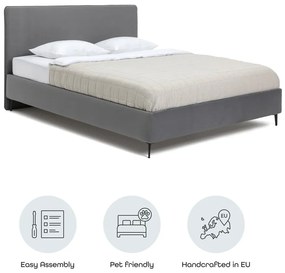 Pat matrimonial gri tapițat cu somieră 160x200 cm Noira Slim – Bonami Selection