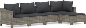 vidaXL Set mobilier de grădină cu perne, 5 piese, gri, poliratan