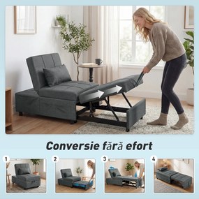HOMCOM Fotoliu Pat de O Persoană Fotoliu Rabatabil 4-în-1, Gri | Aosom Romania