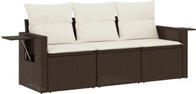vidaXL Set canapele de grădină cu perne, 3 piese, maro, poliratan