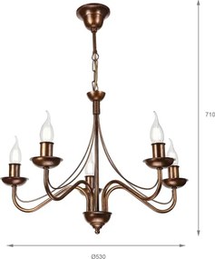 Candelabru ANTON cu lanț, 5 x E14 / 15W / 230V, bronz
