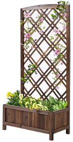 Outsunny Jardiniera pentru Exterior din Lemn, Jardiniera cu Spalier pentru Plante Agatatoare si  Pat de Flori Inaltat, 60x30x122.5 cm, Maro