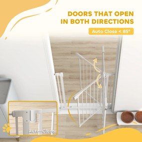 PawHut Poartă de Siguranță pentru Copii și Animale, Poartă pentru Câini cu Închidere Automată, Deschidere în Ambele Direcții, Montare prin Presiune, 76-82x76 cm, Alb | Aosom Romania