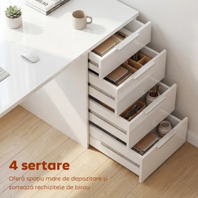 HOMCOM Birou Compact, 110x61.5x75 cm Birou Modern cu 4 Sertare, Masă pentru Computer, Cameră și Birou, Alb Lucios | Aosom Romania