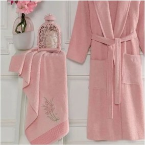 Set halat de baie și prosop roz S/M din bumbac – Mila Home