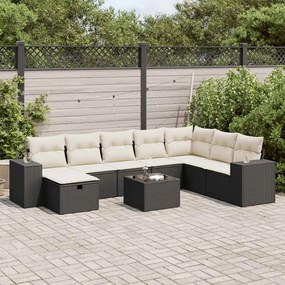 vidaXL Set mobilier de grădină cu perne, 9 piese, negru, poliratan