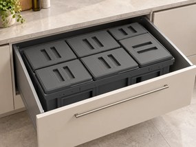 Cos gunoi incorporabil in sertar, Jazz 90 Ecomax, colectare selectiva, gri antracit, 5 x 12 l + 1 x 5 l Polipropilena, L:845 mm; A:460 mm; H:230 mm,