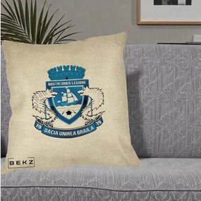 Perna Personalizata Dacia Unirea Braila 1919 Fotbal, 40x40 cm, Crem, Husa Detasabila, Perna Inclusa, BEKZ®