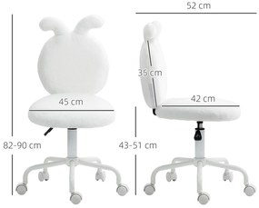 HOMCOM Scaun tapițat cu urechi de iepure, Scaun de birou cu role, rotativ, blană artificială, Alb | Aosom Romania