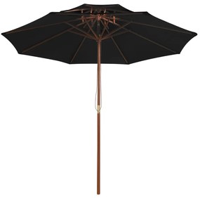 Umbrela de soare dubla, stalp din lemn, negru, 270 cm Negru