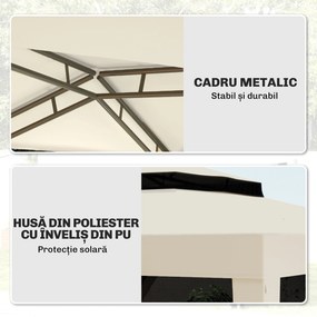 Outsunny Foisor de Gradina cu Plasa de Tantari, Foisor 3x3 m cu Acoperis Dublu si Cadru din Metal, Bej
