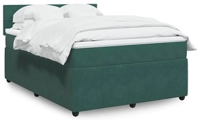 vidaXL Pat box spring cu saltea, verde închis, 140x190 cm, catifea