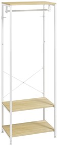 HOMCOM Portmanta cu șină și 2 rafturi pentru pantofi 60L x 40l x 167,5H cm Aspect de lemn deschis și metal alb | Aosom Romania