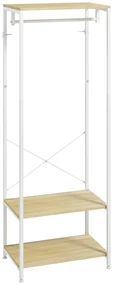 HOMCOM Portmanta cu șină și 2 rafturi pentru pantofi 60L x 40l x 167,5H cm Aspect de lemn deschis și metal alb | Aosom Romania