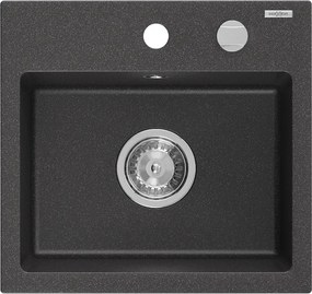 Mexen Milo chiuvetă de bucătărie granit cu 1 compartiment 435 x 410 mm, neagră cu puncte, sifon crom - 6505441000-76
