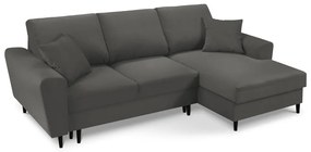 Colțar gri închis extensibil, cu spațiu de depozitare cu tapițerie din catifea reiată (cu colț pe partea dreaptă, cu șezlong) Kyoto – Cosmopolitan Design