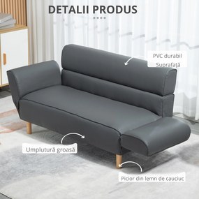 HOMCOM Canapea Compactă 2 Locuri pentru Living, Confortabilă cu Cotieră Reglabilă, Tapitată în Gri | Aosom Romania