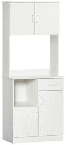 HOMCOM Bufet de bucătărie armoire de cuisine multi-depozitare 4 uși 1 sertar raft + mare blat 71 x 41 x 178 cm MDF alb | Aosom Romania