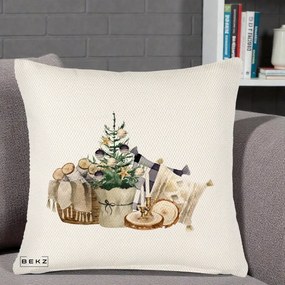 Perna Decorativa Colt Cozy de Craciun Boho, 40x40 cm, Crem Reliefat, Husa Detasabila, Perna Inclusa, BEKZ®