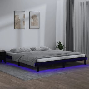 Cadru de pat cu LED Super King 6FT negru 180x200 cm lemn masiv Negru, 180 x 200 cm