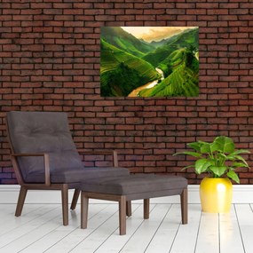Tablou pe sticlă - Terase de orez Mu Cang Chai (70x50 cm)