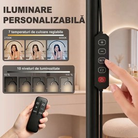 HOMCOM Lampă de Podea LED cu Cap Semilună, Înălțime și Temperatură de Culoare Reglabile, Telecomandă, Negru | Aosom Romania