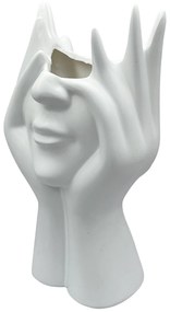 Vaza ceramica HALF FACE, Alb, 17cm