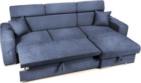 Colțar Extensibil BELLAGIO, șezlong interschimbabil, cu ladă de depozitare, cu tetiere reglabile, 280x170x100 cm, Albastru-Inchis-Enjoy / Dreapta