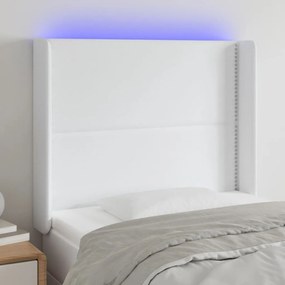 3123993 vidaXL Tăblie de pat cu LED, alb, 103x16x118/128 cm, piele ecologică