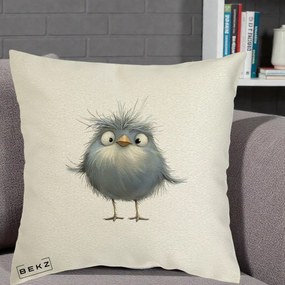 Perna Decorativa Pui Gri Pufos Zbarlit, 40x40 cm, Ecru, Husa Detasabila, Perna Inclusa, BEKZ®