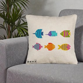Perna Decorativa Pesti Colorati Cartoon, 40x40 cm, Bej Canapea, Husa Detasabila, Perna Inclusa, BEKZ®