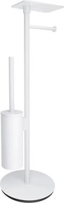 Suport hartie freestanding Omnires Modern Project cu spatiu pentru perie si raft finisaj alb mat