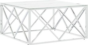 vidaXL Masă de cafea, argintiu, 80x80x40 cm, oțel inoxidabil și sticlă