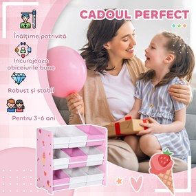 ZONEKIZ Dulăpior de Jucării cu 9 Coșuri Detașabile din MDF și Material Textil Roz | Aosom Romania