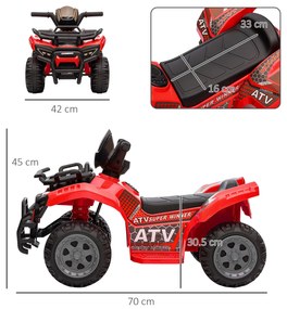 HOMCOM ATV Electric pentru Copii, Vehicul cu Baterie, Siguranță Maximă, Roșu, 66x44x42cm, Ideal 18-36 Luni | Aosom Romania