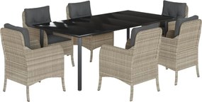 vidaXL Set mobilier de grădină cu perne, 7 piese gri deschis poliratan