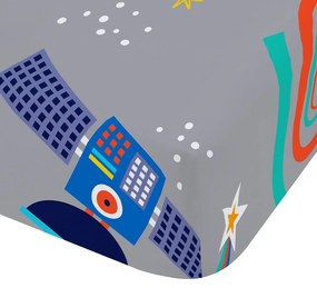 Cearceaf pentru copii gri pentru pat de o persoană cu elastic 90x190 cm Lost In Space – Catherine Lansfield