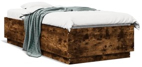 3209629 vidaXL Cadru de pat cu LED, stejar fumuriu, 100x200 cm, lemn prelucrat