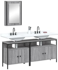 vidaXL Set mobilier de baie, 3 piese, gri sonoma, lemn prelucrat