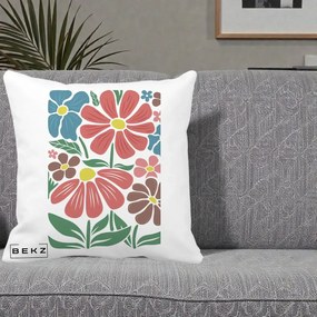 Perna Decorativa Flori Grafice Colorate Retro, 40x40 cm, Alba Mata, Husa Detasabila, Perna Inclusa, BEKZ®